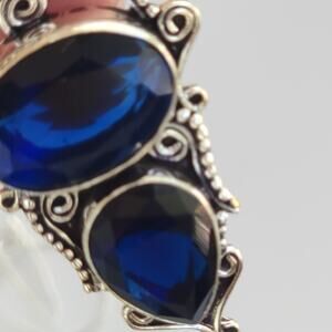 Sterling Silver Blue Sapphire Pendant Necklace - 20-Inch Snake Chain